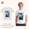 White tee with dog silhouette & forest - star print (Men & Women).