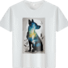White tee with dog silhouette & nature - scene print (Men & Women).