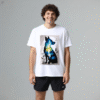 White tee with dog silhouette & nature - scene print (Men & Women).
