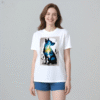 White tee with dog silhouette & nature - scene print (Men & Women).