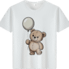 White tee with cute teddy bear & balloon print (Men & Women).