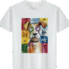 White tee with colorful abstract dog print (Men & Women).