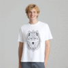 White tee with mandala - styled wolf head print (Men & Women).