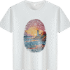 White tee with fingerprint - shaped lighthouse scene print (Men & Women).