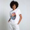 White tee with fingerprint - shaped lighthouse scene print (Men & Women).
