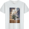White tee with lone tree & field landscape print (Men & Women).