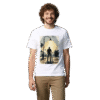 White tee with man - bike silhouette under streetlight print (Men & Women).