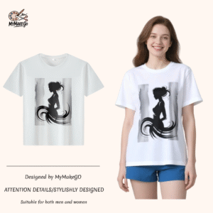White tee with abstract woman silhouette print (Men & Women).