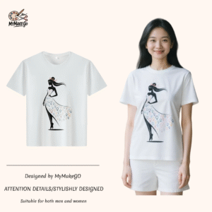 White tee with silhouette of woman in gender - symbol dress print (Men & Women). - 2XL