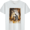 White tee with a man and guitar watercolor print (Men & Women).