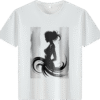 White tee with abstract woman silhouette print (Men & Women).