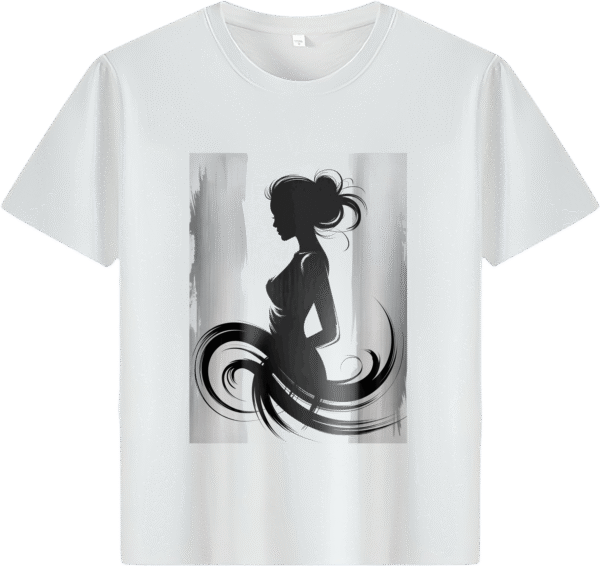 White tee with abstract woman silhouette print (Men & Women).