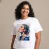 White tee with vibrant woman's portrait painting print (Men & Women).