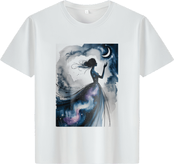 White tee with starry - dress woman & moon watercolor print (Men & Women).