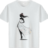 White tee with silhouette of woman in gender - symbol dress print (Men & Women).
