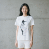White tee with silhouette of woman in gender - symbol dress print (Men & Women).