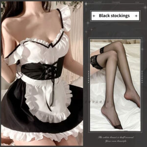 Cosplay, maid uniform suit, seduction pajamas. - Maid outfit+Black stockings, M